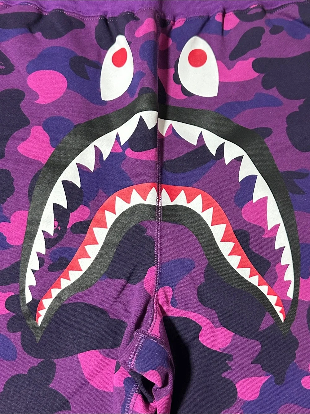 BAPE Color Camo Shark Sweat Shorts Purple Size Large NWT